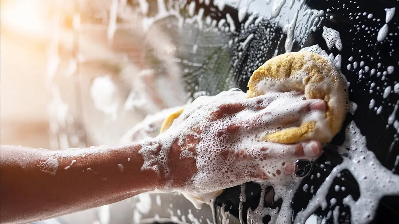 Exterior hand wash in progress