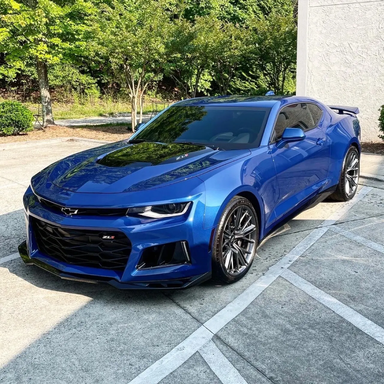 Blue Camaro after a full exterior detail